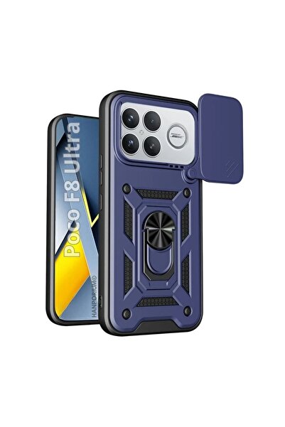 HANPORIUM Poco F8 Ultra Uyumlu Tank Kılıf Yüzük Standlı Extra Darbe Koruma Zırhlı Outdoor Kapak Lacivert