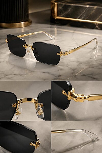 Nilu Moda Çerçevesiz Gold Çerçeve Uv 400 Siyah Degrade Cam Premium Güneş Gözlüğü