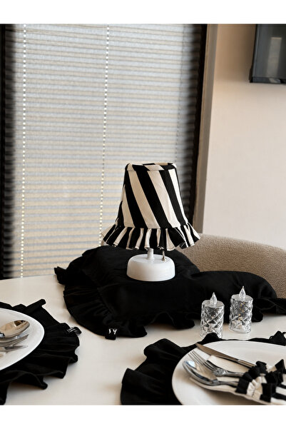 KaiAtelier Stripe Keten Fırfırlı Kablosuz Masa Lambası / Abajur