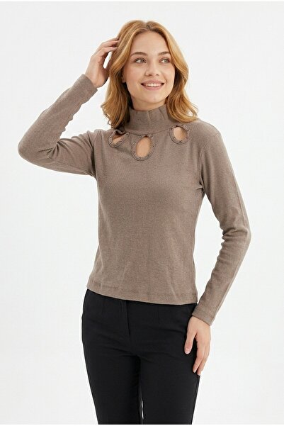 Şeker Portakalım Women's Turtleneck Stone Embroidered Detailed Ribbed Camisol...