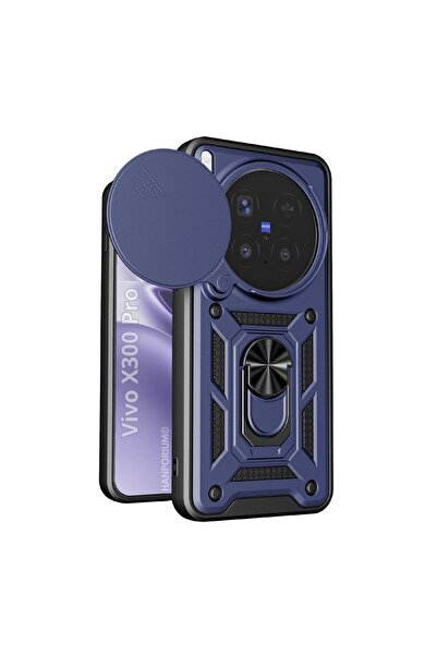 HANPORIUM Vivo X300 Pro Uyumlu Tank Kılıf Yüzük Standlı Extra Darbe Koruma Zırhlı Outdoor Kapak Lacivert