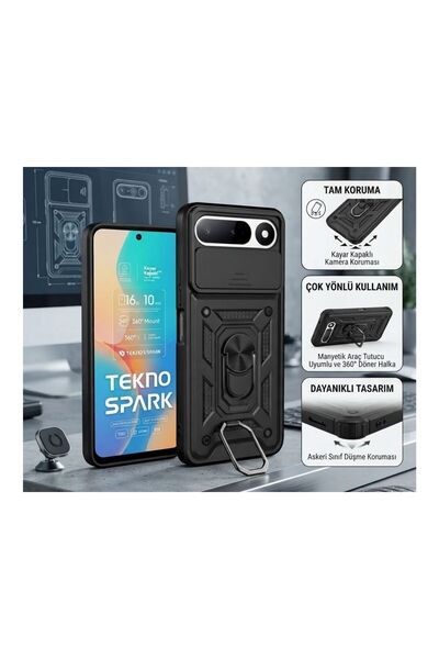 HANPORIUM Tecno Spark 50 5G Uyumlu Tank Kılıf Yüzüklü Extra Darbe Koruma Zırhlı Outdoor Kapak Lacivert