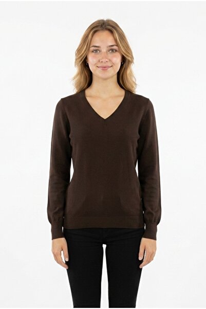 GurkStore Women's V-Neck Stretchy Basic Knit Sweater