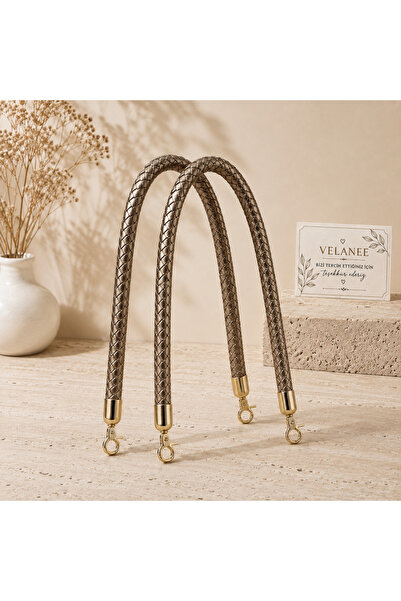 VELANE STORE Metalik Bronz Örgü Boru Çanta Sapı 25 cm – Gold Aparatlı 1 Çift ...