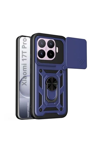 HANPORIUM Xiaomi 17T Pro Uyumlu Tank Kılıf - Yüzüklü Extra Darbe Koruma Zırhlı Outdoor Kapak - Lacivert