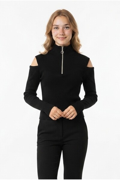 GurkStore Women's Zippered High Neck Shoulder Cutout Stretchy Lycra Long Slee...