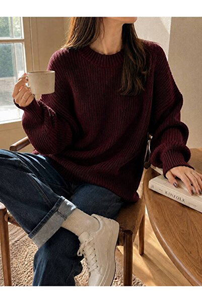 DepoExport Women's Premium Oversize Soft Crew Neck Knitwear Sweater