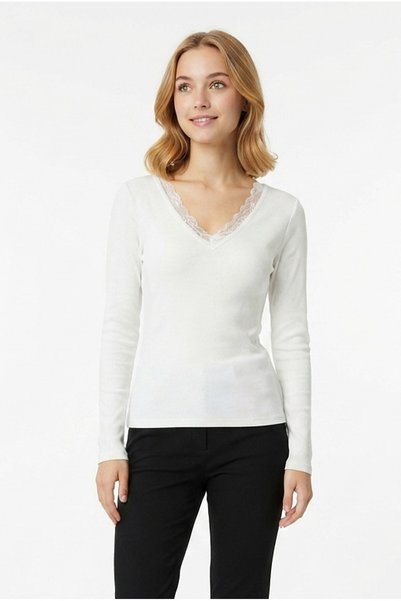 Generic Brand Women's V-Neck Lace Detailed Fititlli Camisole Fabric Long Sleeve Blouse
