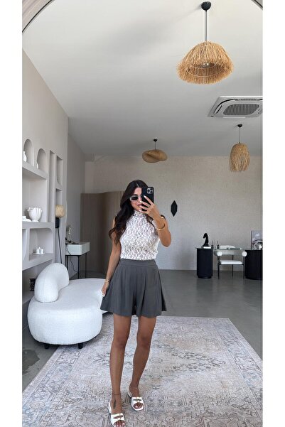 Buket Teke Anthracite Linen Basic Shorts