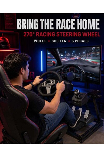 Generic 270° Racing Gaming Steering Wheel with Gear Shifter and 3-Pedal Set, ...