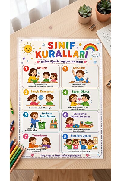 AlohamoraShop **Okula Dönüş Sınıf Kuralları Eğitim Posteri – Çocuklar İçin Sı...