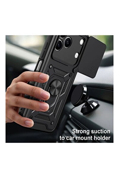 HANPORIUM Tecno Spark 50 4G Uyumlu Tank Kılıf Yüzüklü Extra Darbe Koruma Zırhlı Outdoor Kapak Lacivert