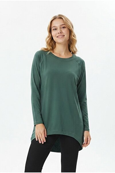 Şeker Portakalım Women's Crew Neck Plain Long Sleeve Asymmetrical Cut Stretch...