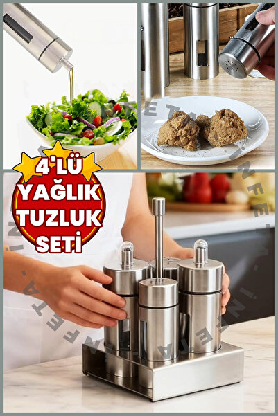 İnfeta طقم ممتاز من الفولاذ المقاوم للصدأ مكون من 4 قطع مع حامل للزيت والخل و...