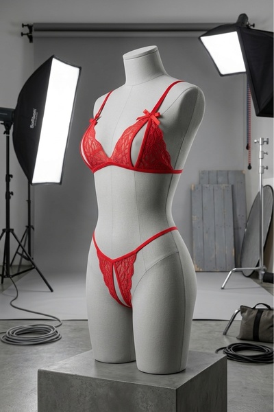 Kırmızı Dantelli Fantazi Sütyen ve G-String Takım