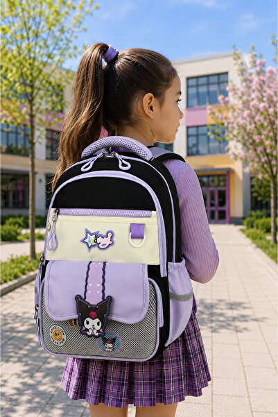 hediyeconcepti Kuromi Patterned Girls' School Bag Set of 3 with Pen Holder an...