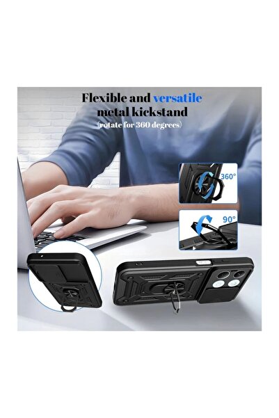 HANPORIUM Poco X8 Pro Max Uyumlu Tank Kılıf Yüzük Standlı Extra Darbe Koruma Zırhlı Outdoor Kapak Yeşil