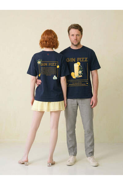 Gin Fizz Kokteyl Mr.B Cocktails Full Print Ön Arka Baskılı Tişört Oversize Unisex Lacivert