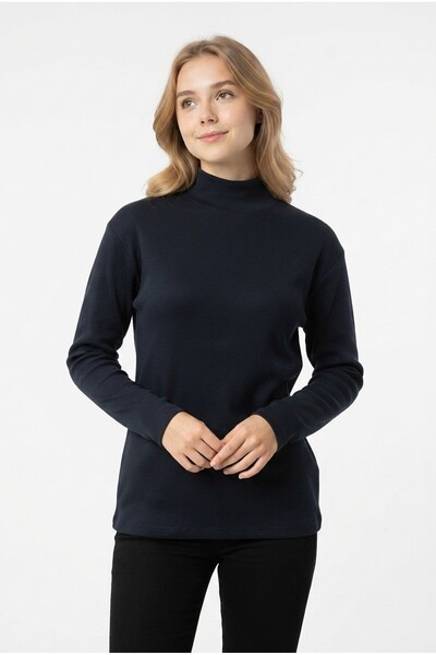 Generic Brand Women's Turtleneck Ribbed Camisole Fabric Stretchy Lycra Long Sleeve Casual Stylish Blouse
