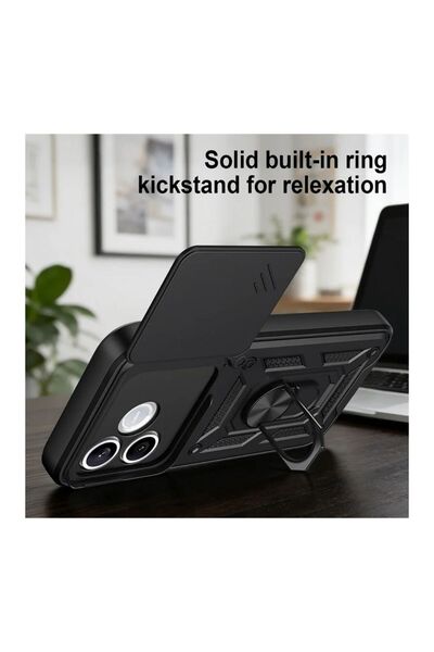 HANPORIUM Honor 600 Lite Uyumlu Tank Kılıf Yüzük Standlı Extra Darbe Koruma Zırhlı Outdoor Kapak Kırmızı