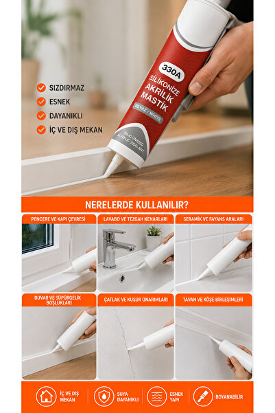 WRAPPACCK Beyaz Silikonize Akrilik Mastik Yapıştırıcı Silikon 500 Gr 280 Ml B...