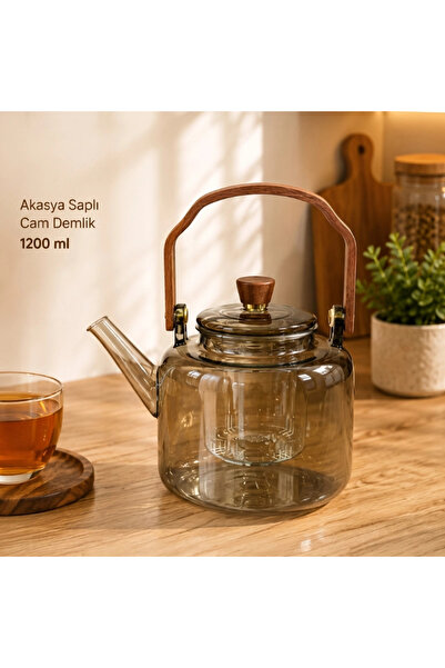 Livenda Akasya Handle Teapot - 1200 ml - Borosilicate Glass