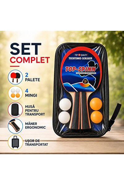 OEM Set tenis de masă TOP‑SPIN Professional – 2 palete, 4 mingi, husă transpo...
