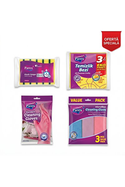 Parex Ofertă Specială Pachet de Curățenie: Set Mănuși, Lavetă și Burete