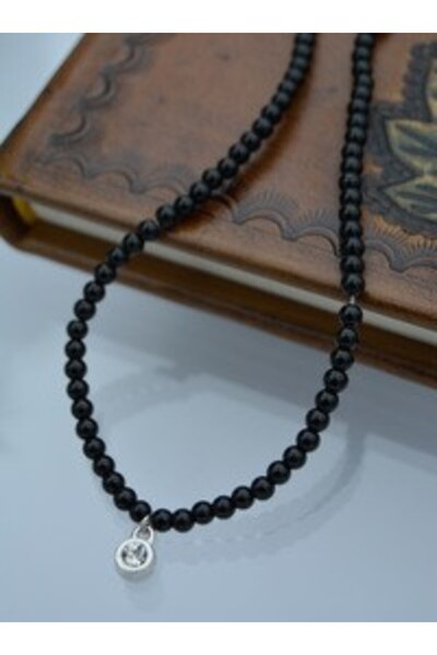 Stoneage 4mm Onyx Stone Necklace - Black -