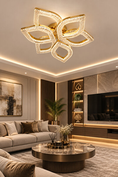 Melize Flr gold 6"lı Ledli 3 Renk Modu Kristal Salon Mutfak Yatak Çocuk Odası...