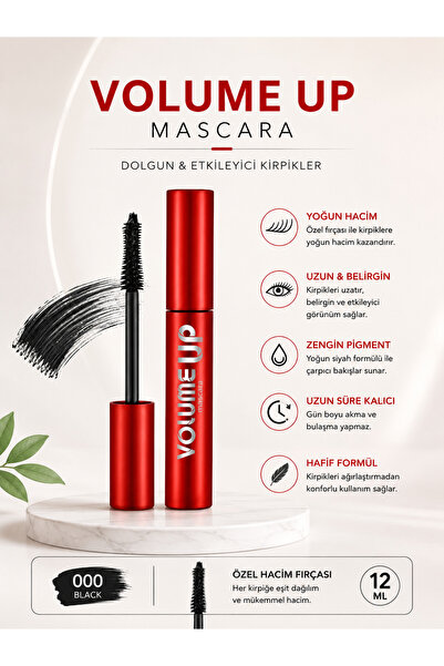 Flormar Volume Up 12 ml - Siyah Maskara – Kirpiklerde Yoğun ve Dolgun Görünüm...