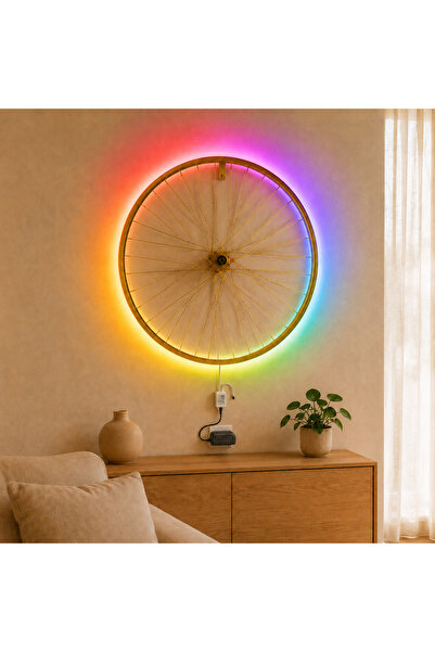 ERENHANÇERLİGLOBAL RGB LED’li Dekoratif Bisiklet Jantı Duvar Süsü Ev Ofis Kaf...
