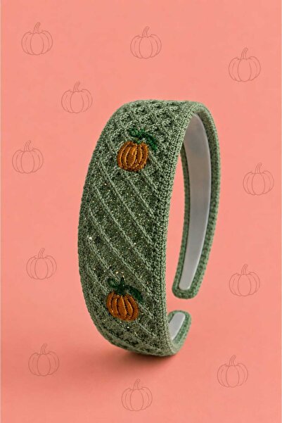 mdm style Coroană brodată cu dovleac tricotat, verde kaki