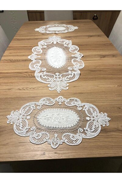 Bezos Salon Oda Takımı Dantelli Runner Set Üç Parça