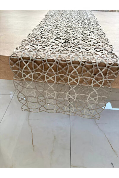 Bezos Salon Takımı Angles Çeyizlik Krem Kapi Runner Set 5 Parça İşlemeli Ranır Masa Sehpa Konsol Örtüsü