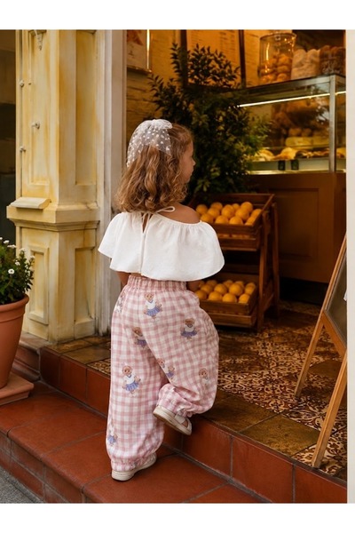 Tinybels Select Pembem Ayıcıklı Müslin Pantolon