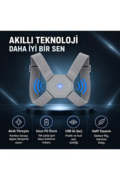 Genel Markalar Sensörlü Dik Duruş Korsesi Gri Titreşimli