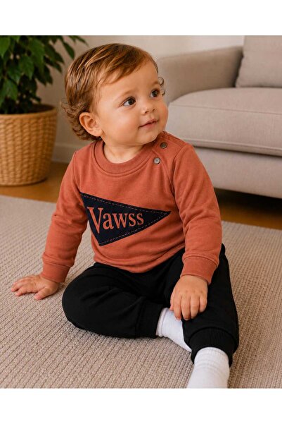 krm kerem bebe Pamuklu Yazılı Omuzdan Çıtçıtlı Erkek Bebek İkili Pijama Takımı