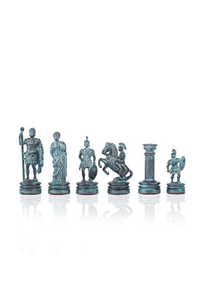 Manopoulos Piese de șah metalice Greco-Roman, albastru și bronz (rege 5,4 cm)