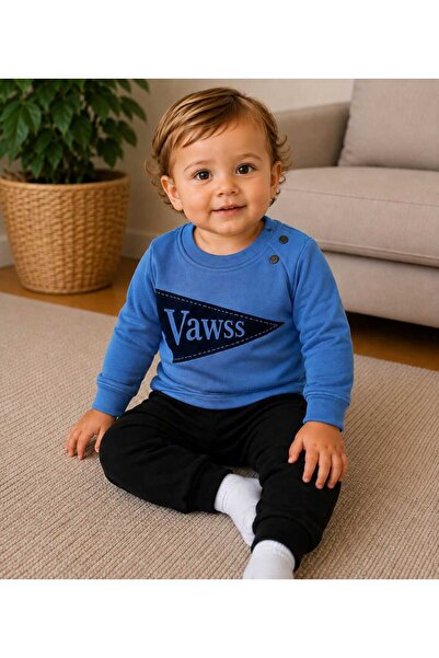 krm kerem bebe Cotton Lettered Snap-On Shoulder Baby Boy Double Pajama Set