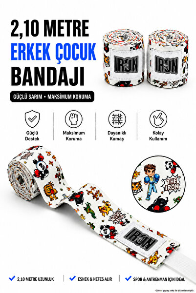 Theiron IRON Erkek Çocuk Baskılı Boks Bandajı 2.10 Metre - Çizgi Roman Desenl...