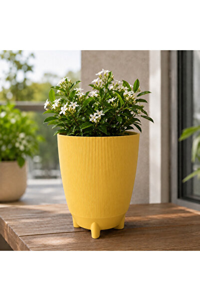 Poliwork Dekoratif Ayaklı Saksı Luna 18 Tall 4 LT 24x19 cm Çizgili Modern Pla...