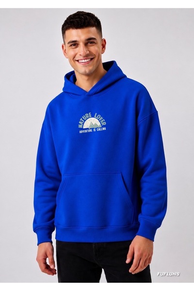 FUFLUNS Natura Lover Printed Oversized Men's Hooded Sweatshirt