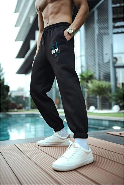 GurkStore Men's Three Thread Printed Sweatpants - Black