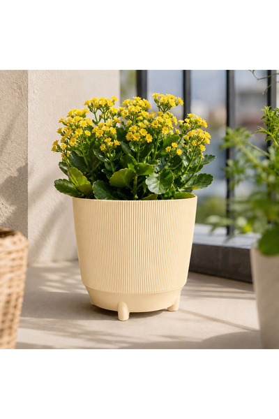 Poliwork Dekoratif Ayaklı Saksı Luna 21 5 LT 20x21 cm Çizgili Modern Plastik ...