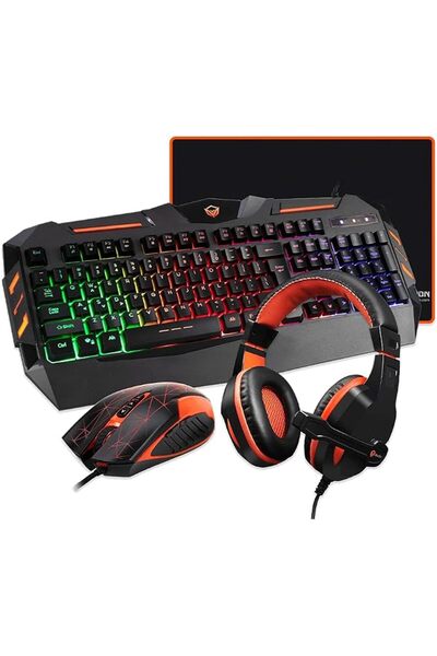 MeeTion 4-in1 Colorful Backlit English/Arabic Wired Keyboard, Wired Mouse, He...