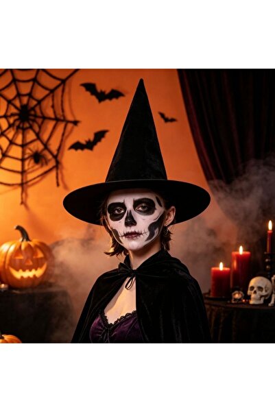 PARTY GO Pălărie de vrăjitoare neagră din tafta produs Halloween 34×38 cm, 1 ...