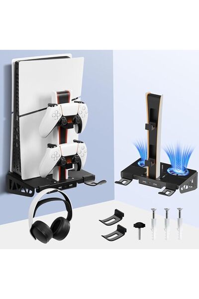 NALACAL طقم تثبيت على الحائط لجهاز PS5/PS5 Slim، يشمل محطة شحن ومراوح تبريد، ...