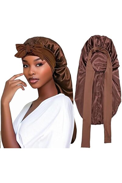 Generic Long Satin Braid Bonnet for Women, Double Layer Elastic Silk Bonnet w...