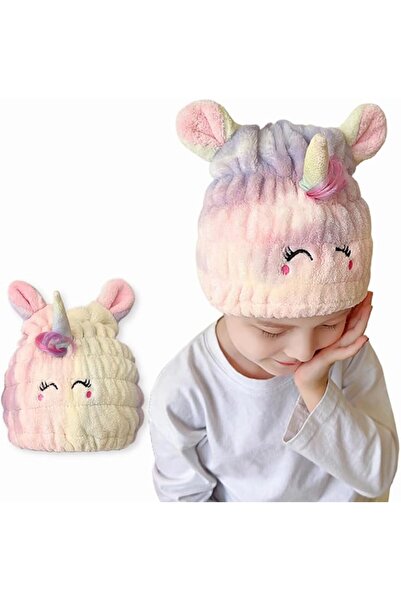 KASTWAVE Microfiber Hair Towel Wrap for Kids, Unicorn Design Soft Absorbent H...